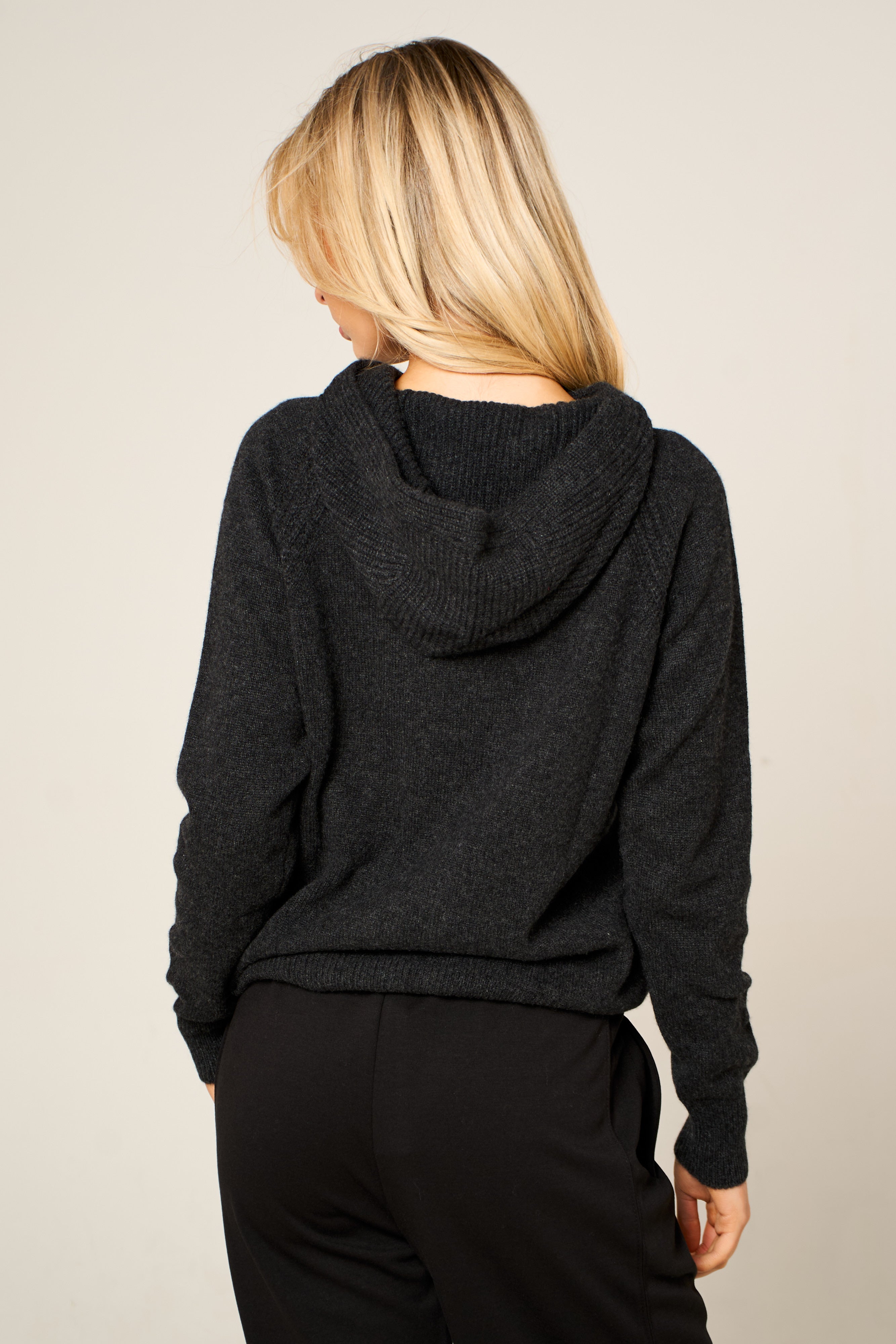 Cashmere Polo Club Claire Ladies Hooded Full Zip Cardigan with Aran Knit Front - 100% Cashmere