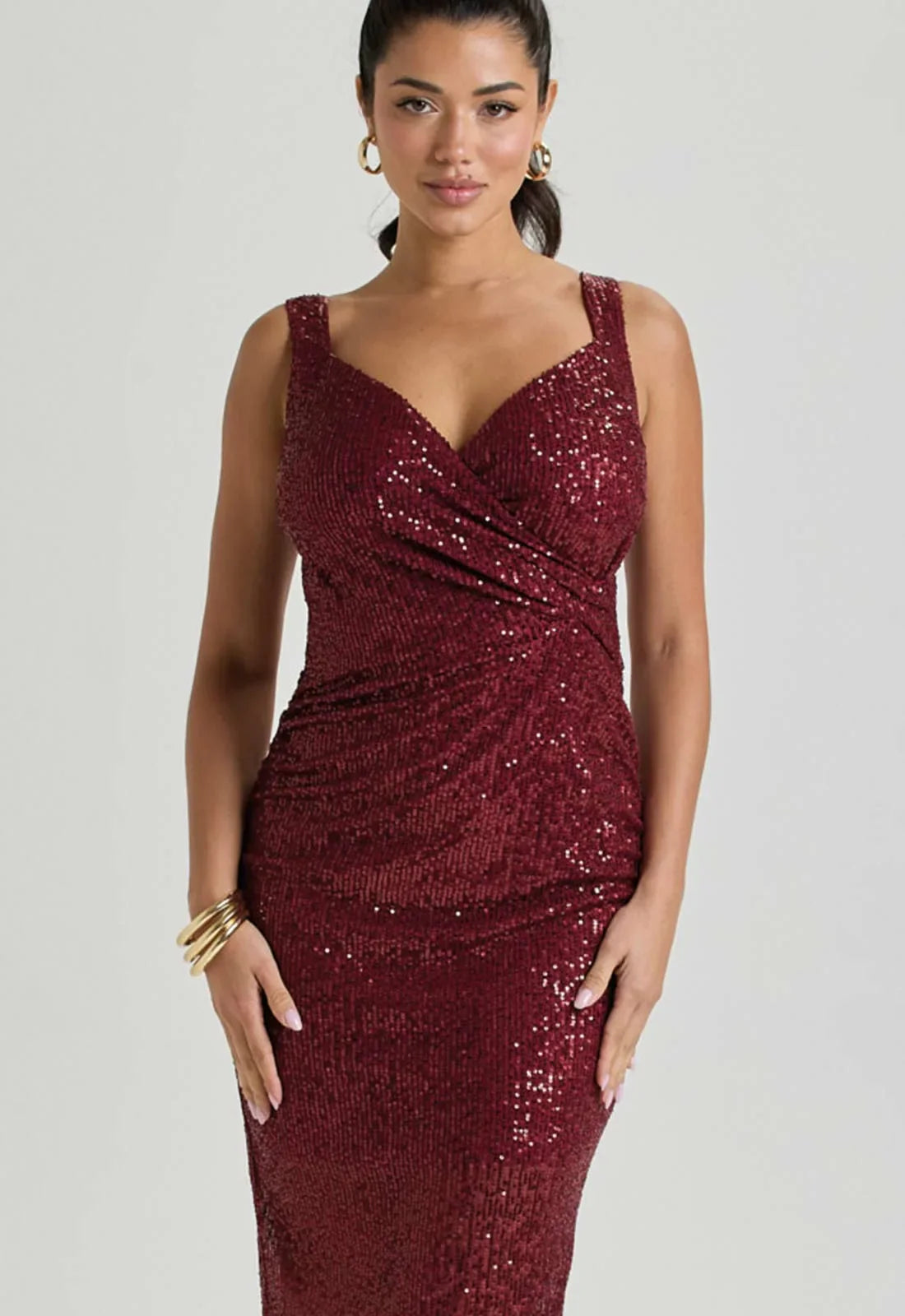 LBD Collection Burgundy Ruby Sequin Dress