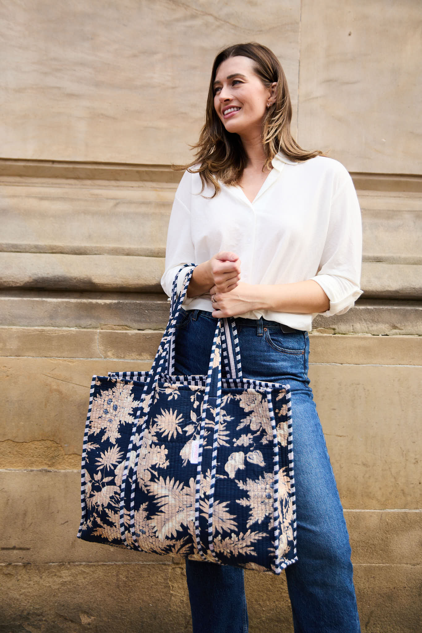 Elie Beaumont Serendipity Cotton Quilted Tote - Midnight Blossom