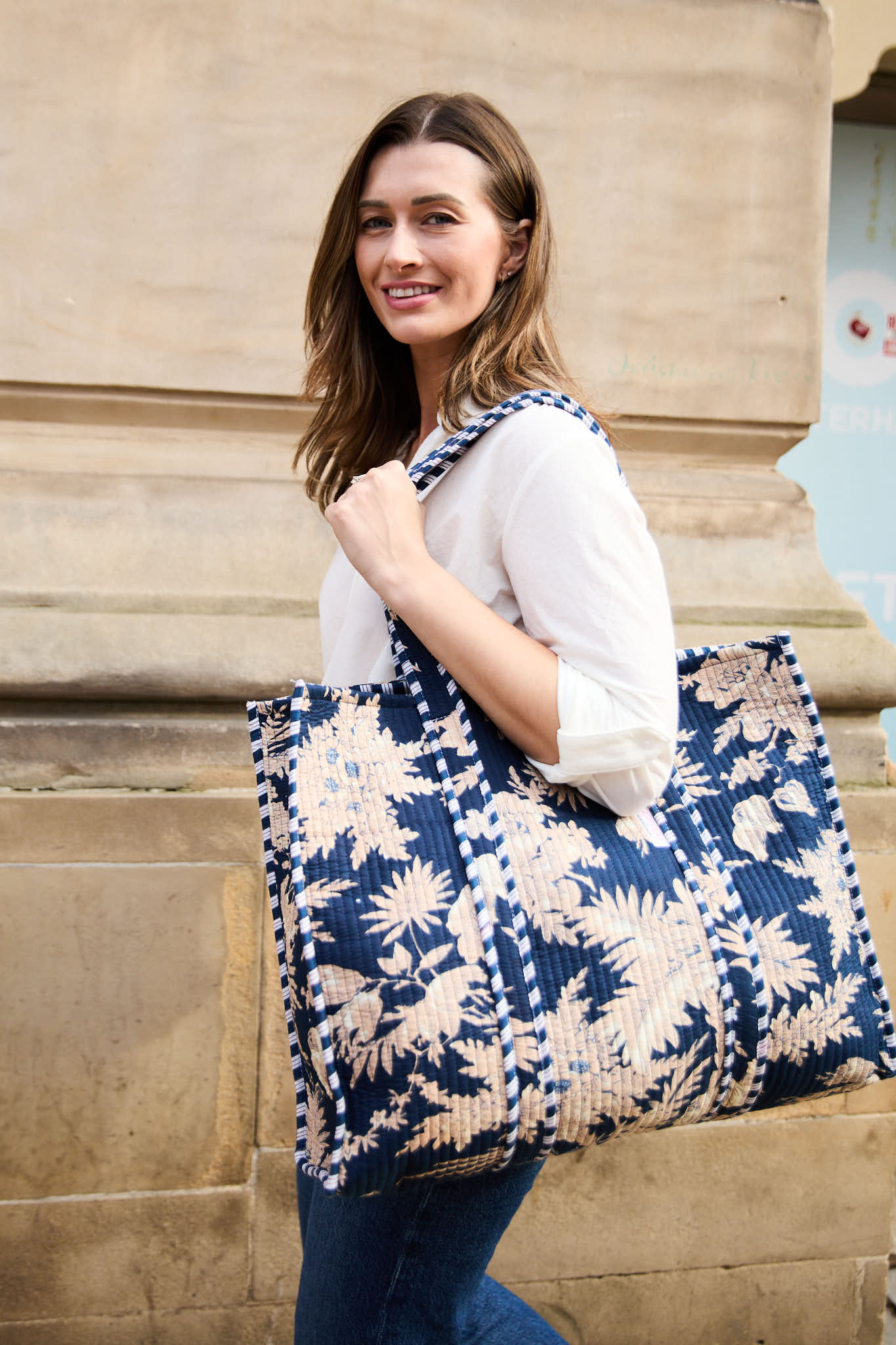 Elie Beaumont Serendipity Cotton Quilted Tote - Midnight Blossom