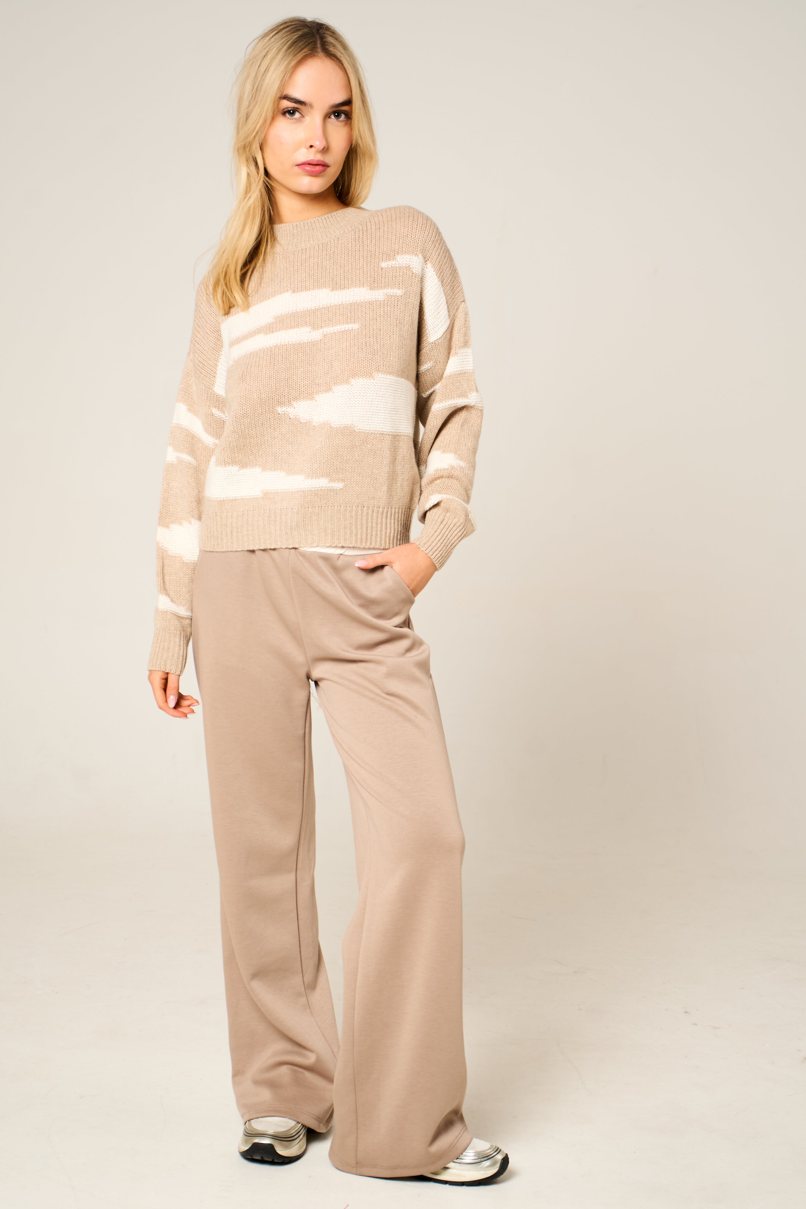 Cashmere Polo Club Zuri Ladies Round Neck Pullover Intarsia Knit - 100% Cashmere