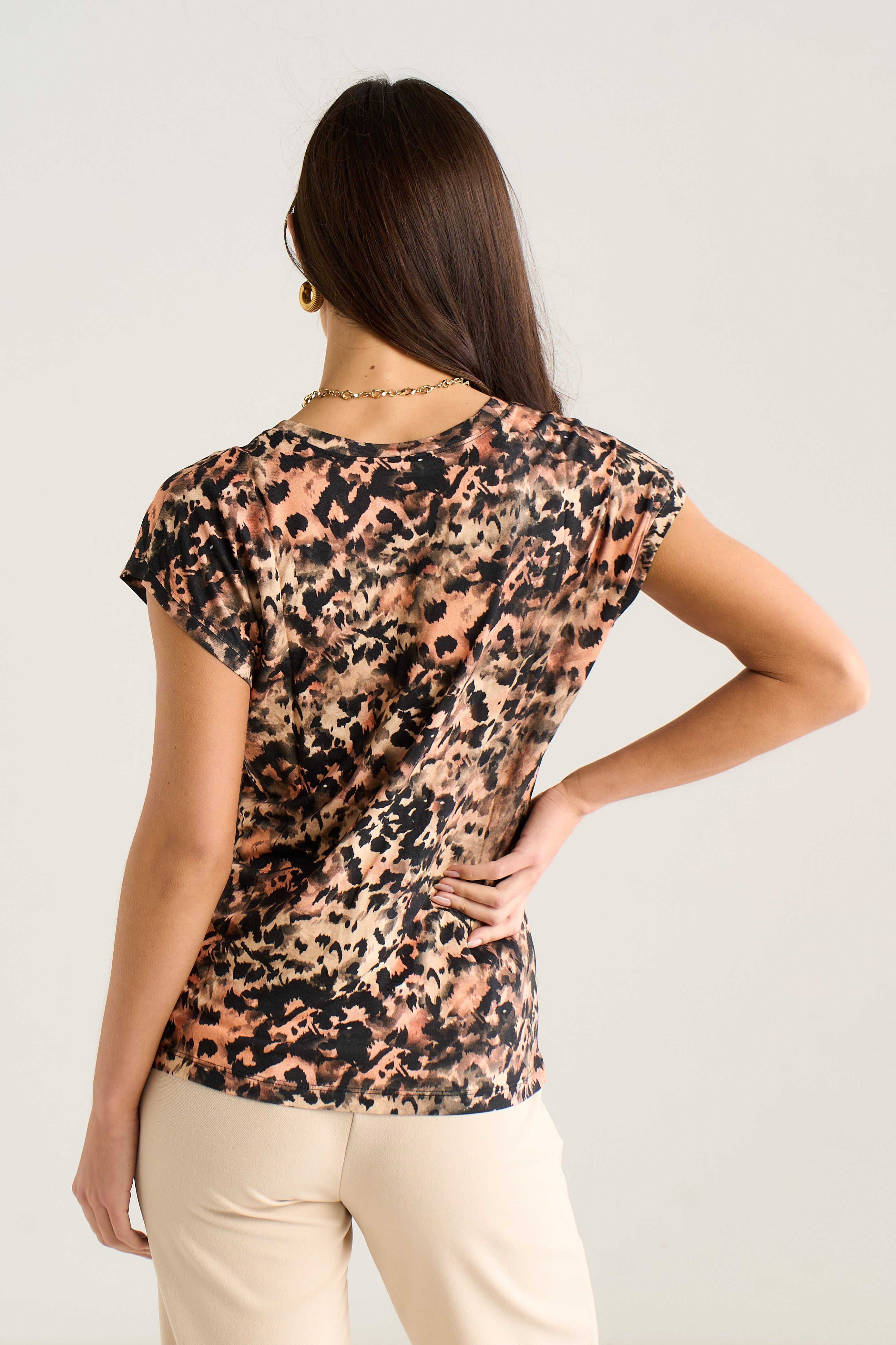 East Village Short Sleeve Animal Smudge print top