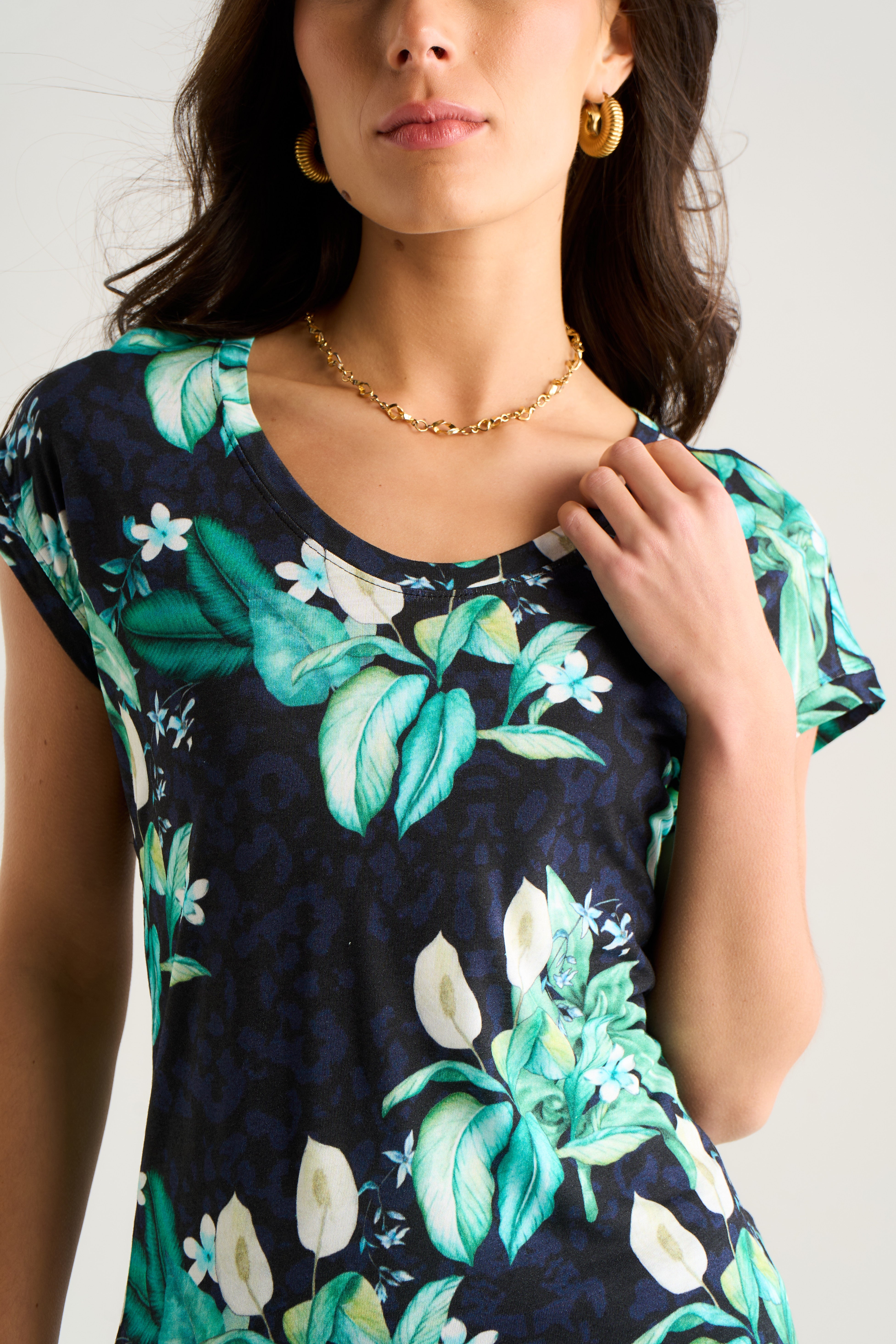 East Village Multicolour Tropical Animal Print Short Sleeve top