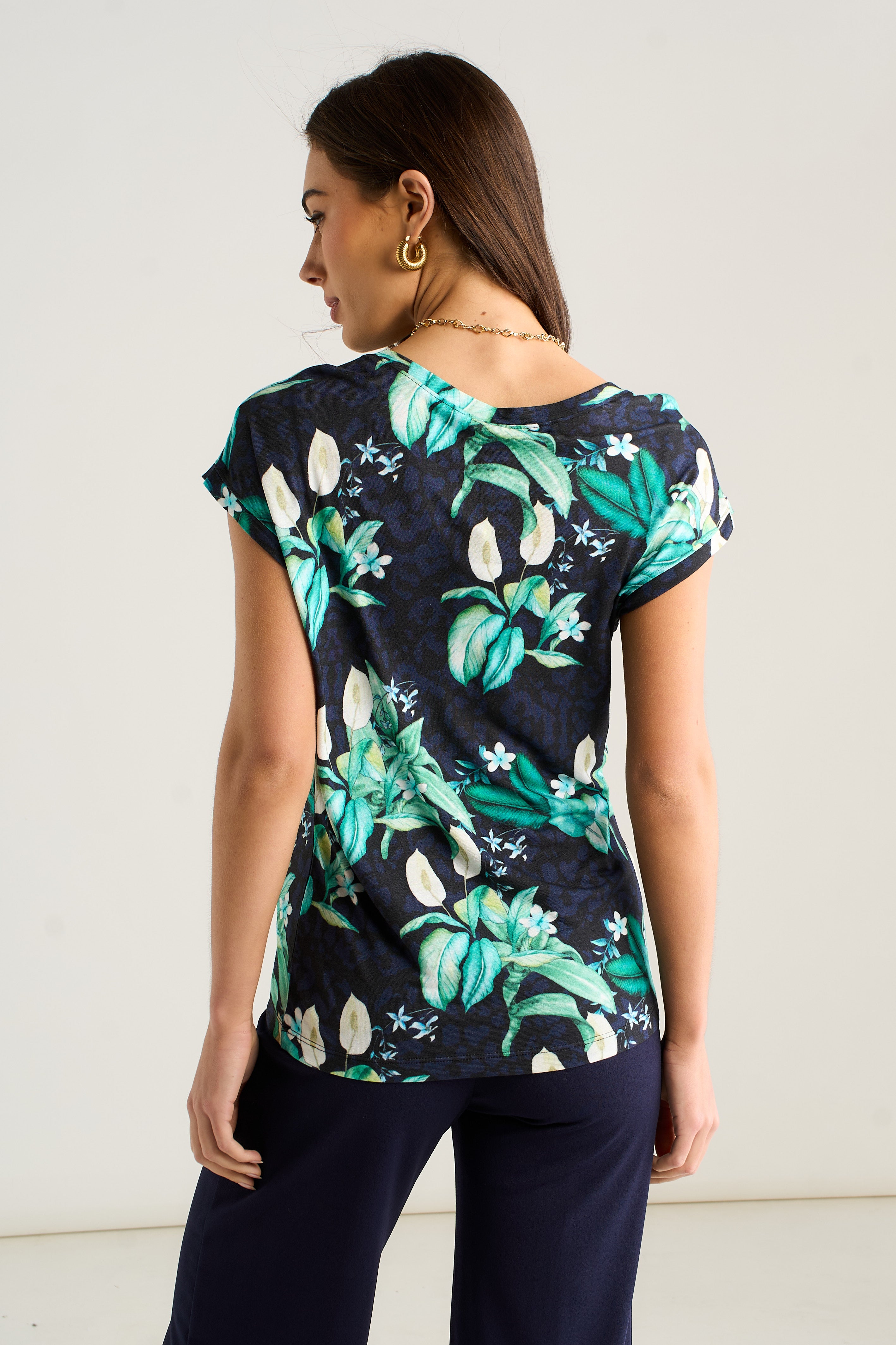 East Village Multicolour Tropical Animal Print Short Sleeve top