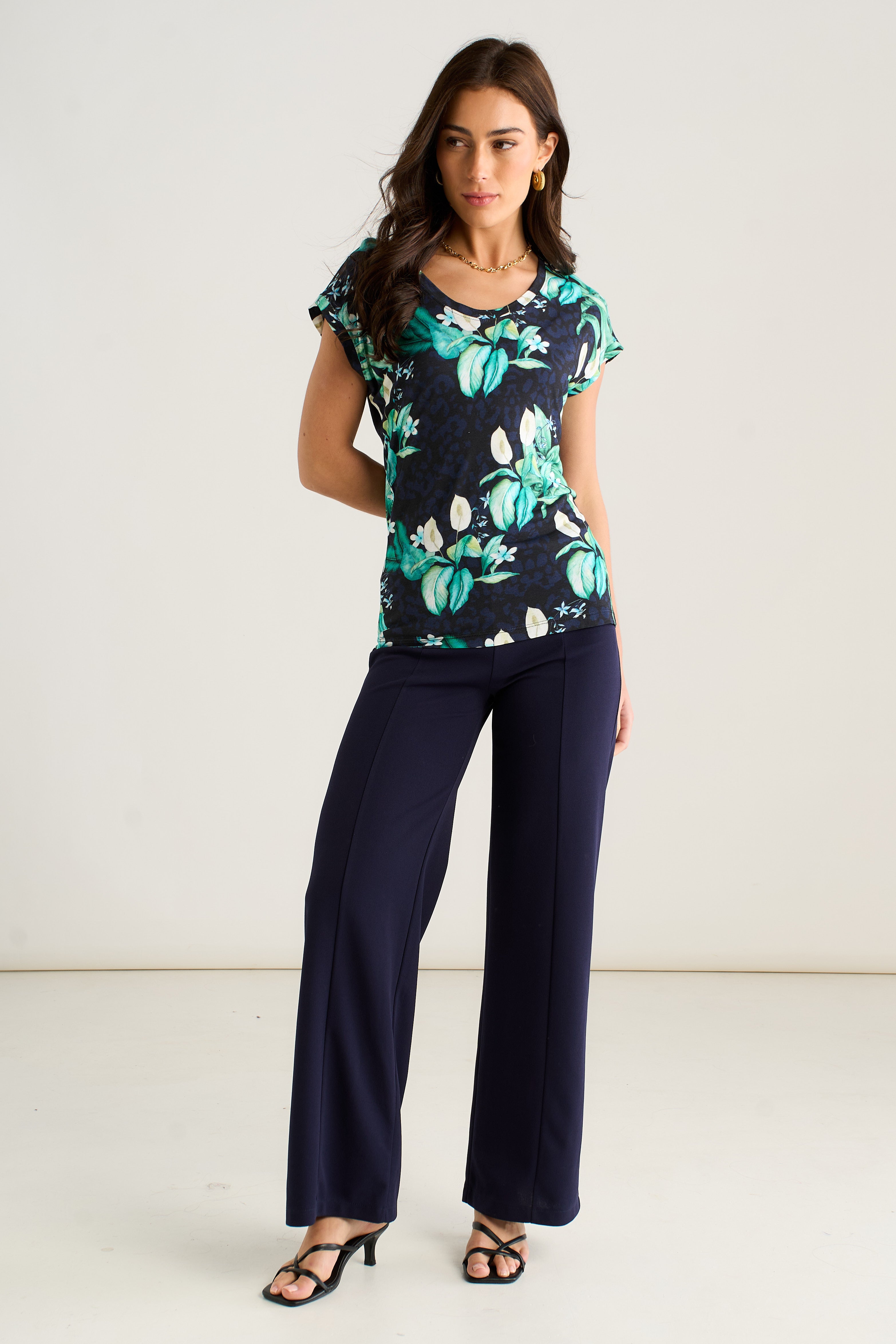 East Village Multicolour Tropical Animal Print Short Sleeve top