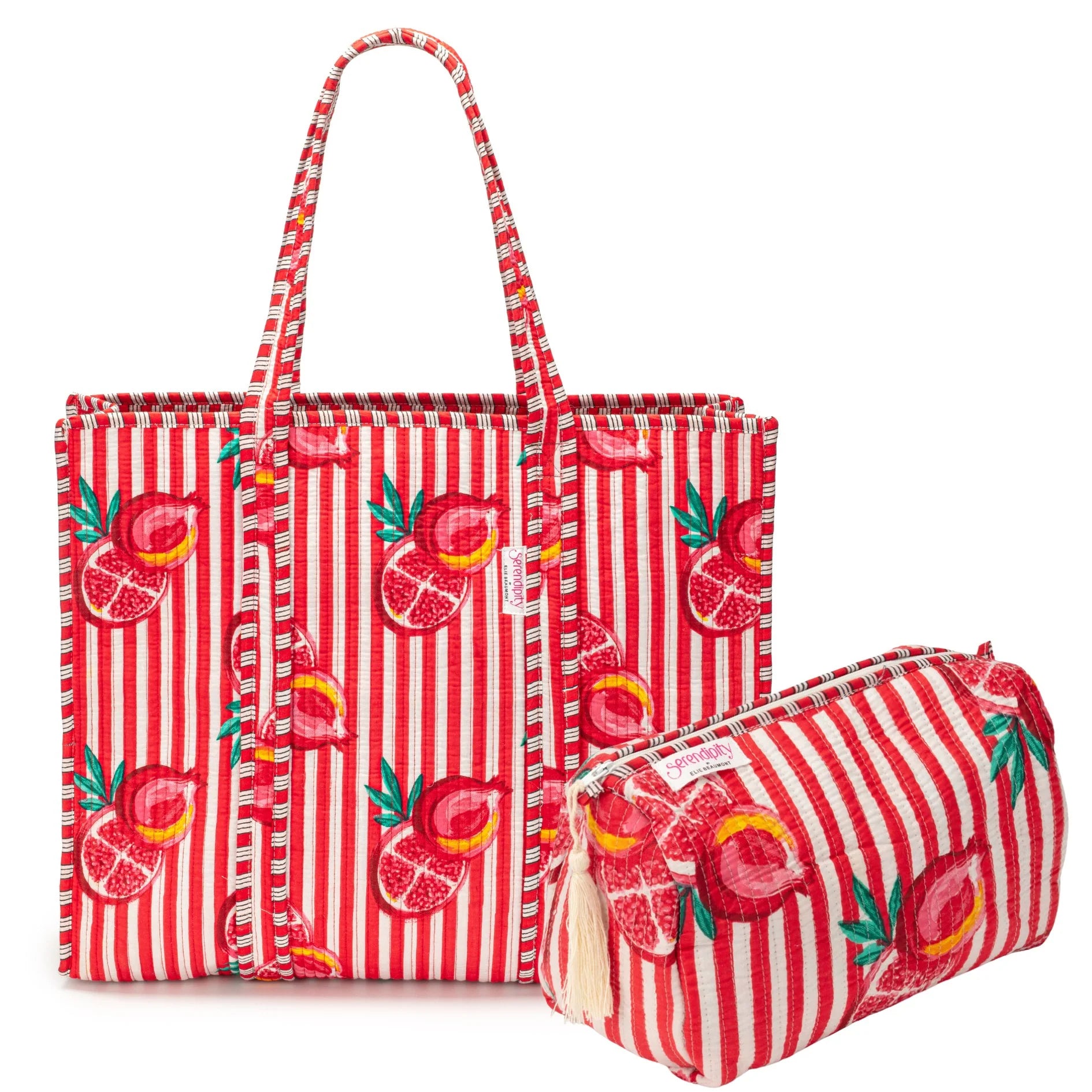 Elie Beaumont Serendipity Cotton Tote & Cosmetic Bag Set - Pink Pomegranate