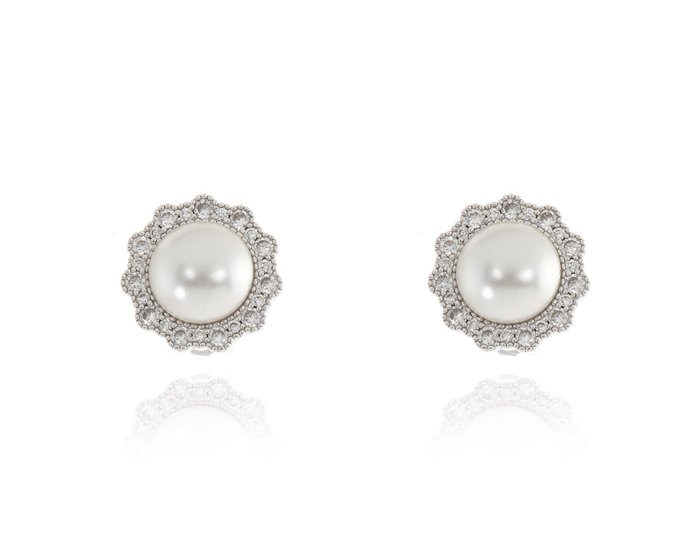 Florantine Pearl Silver Clip on Earrings