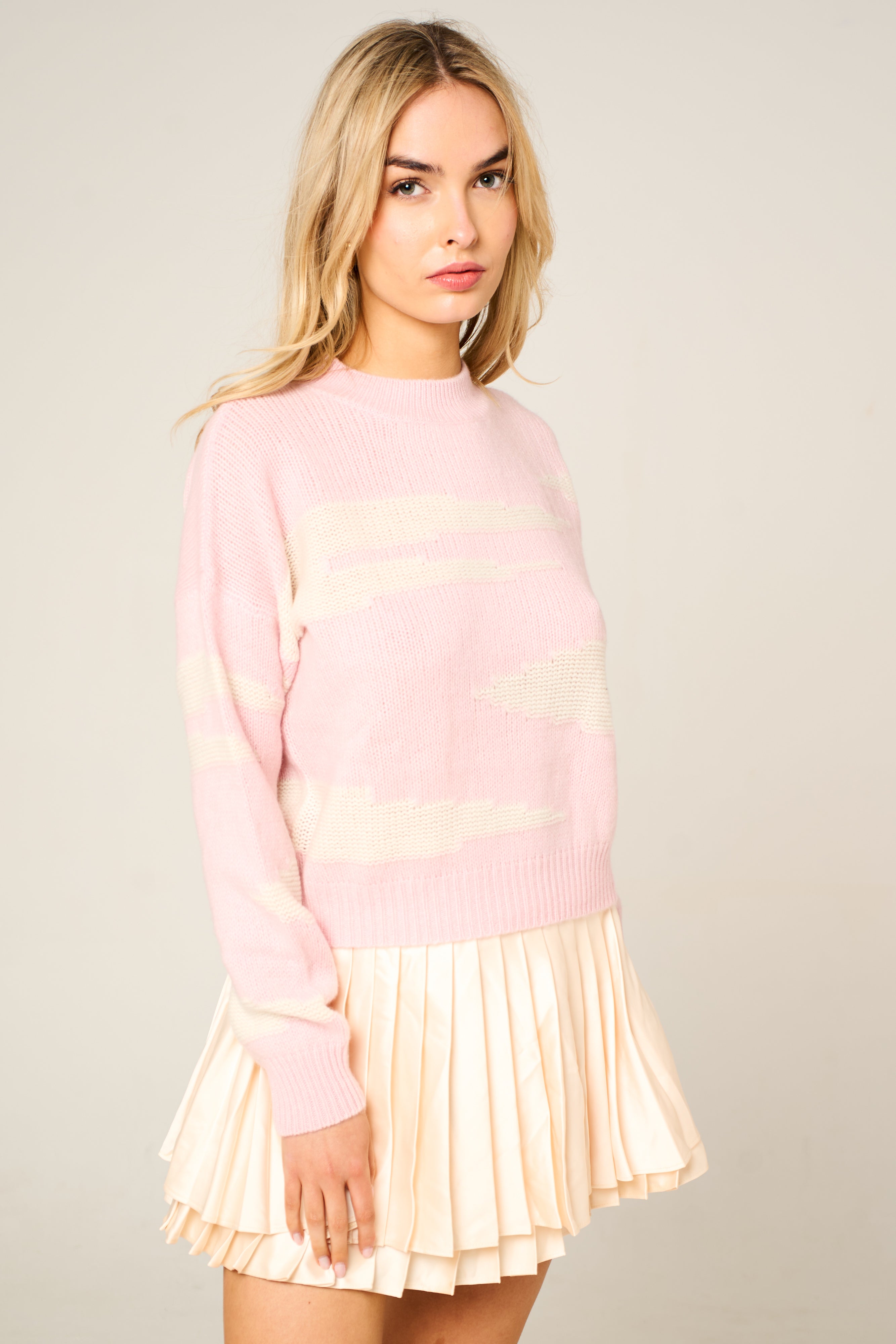 Cashmere Polo Club Zuri Ladies Round Neck Pullover Intarsia Knit - 100% Cashmere