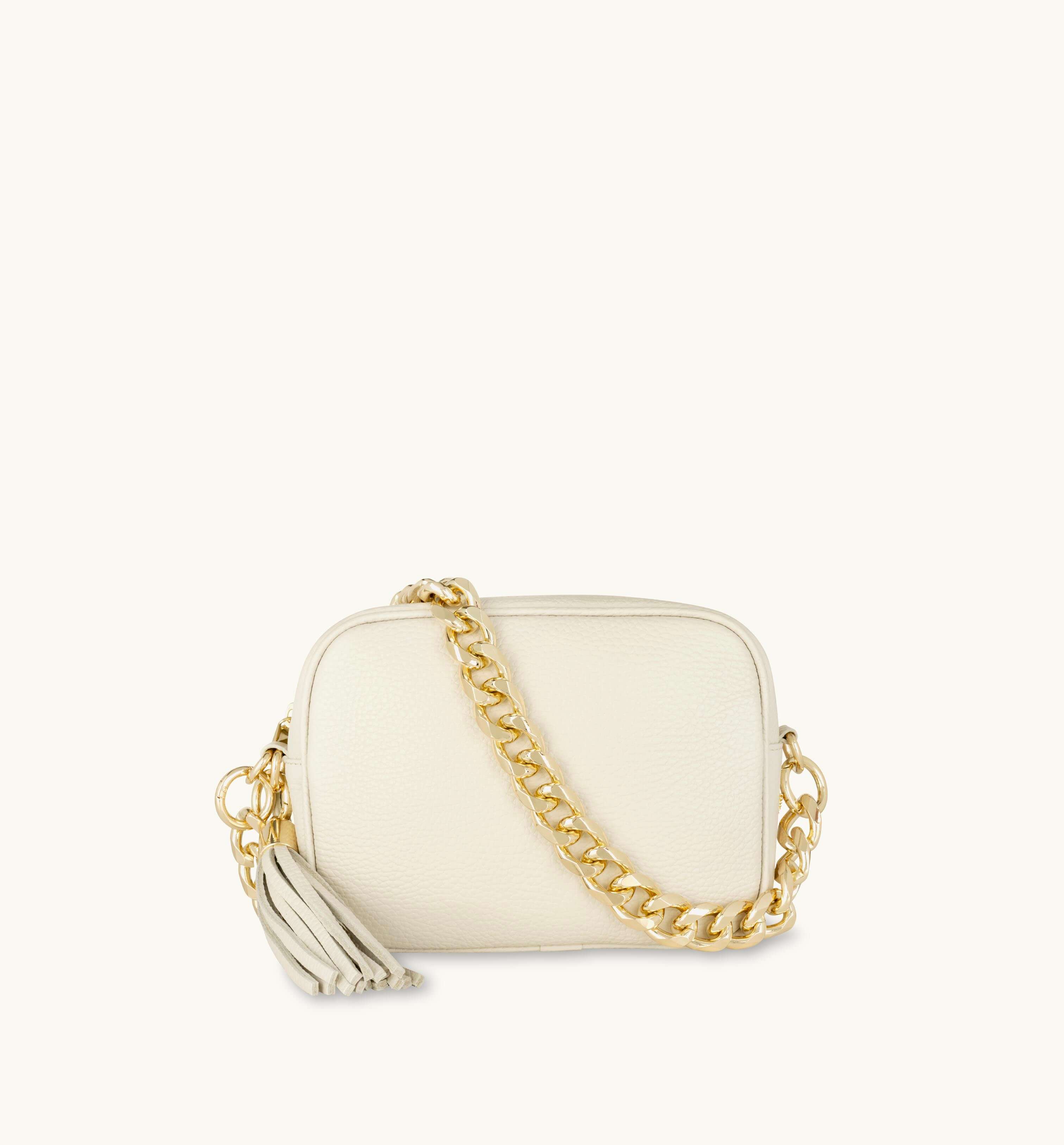 Apatchy London The Tassel Stone Leather Crossbody Bag With Gold Chain Strap
