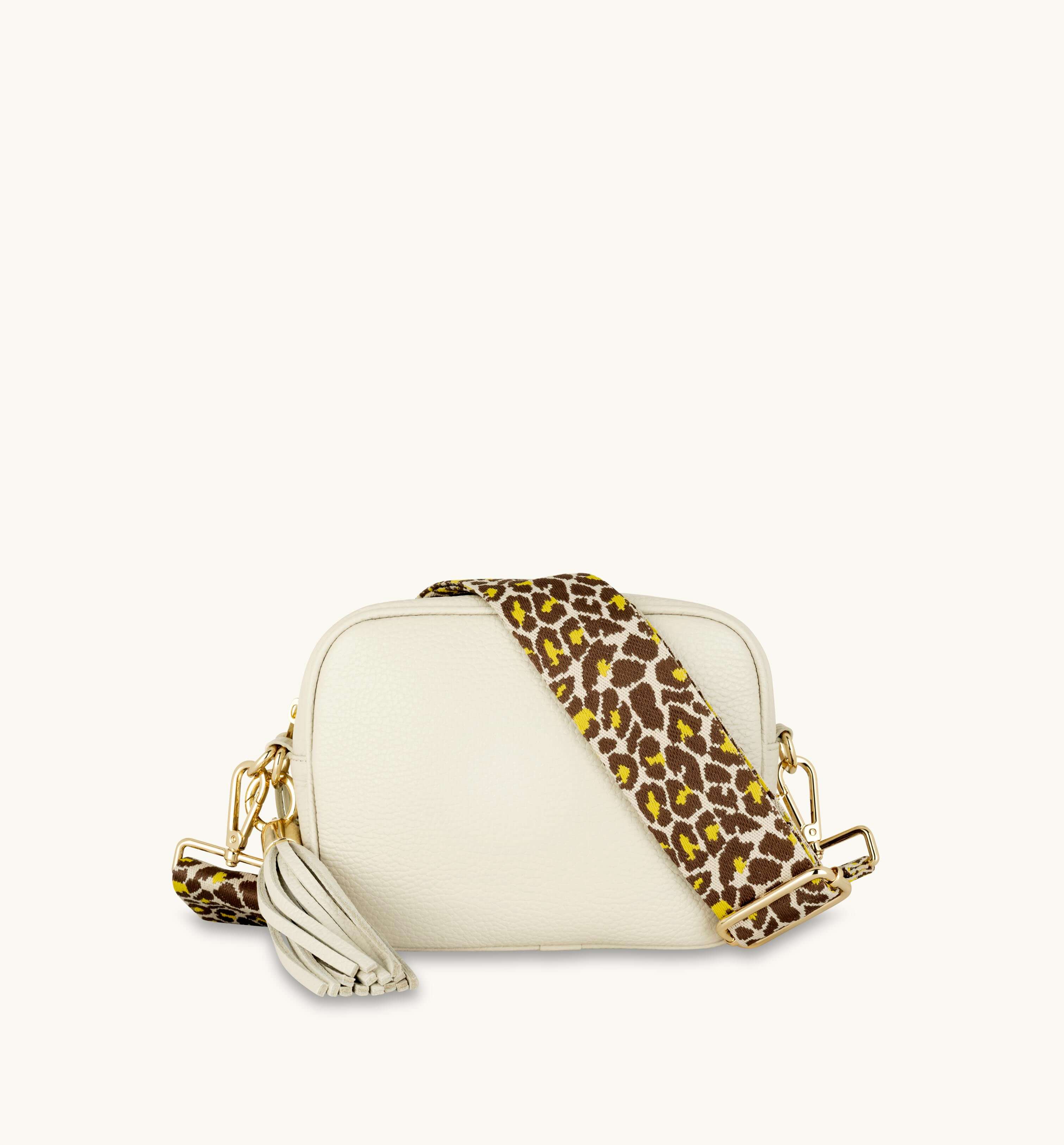 Apatchy London The Tassel Stone Leather Crossbody Bag With Lemon Cheetah Strap