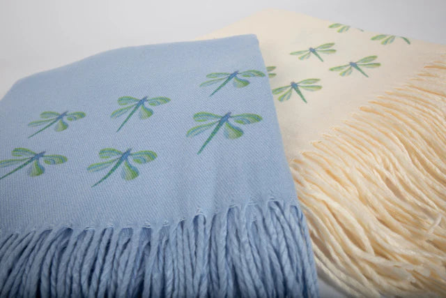 Cashmere Feel Luxury Scarf Handprinted with Dragonflies