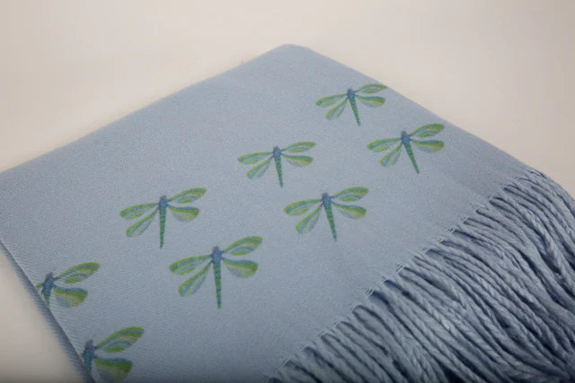 Cashmere Feel Luxury Scarf Handprinted with Dragonflies