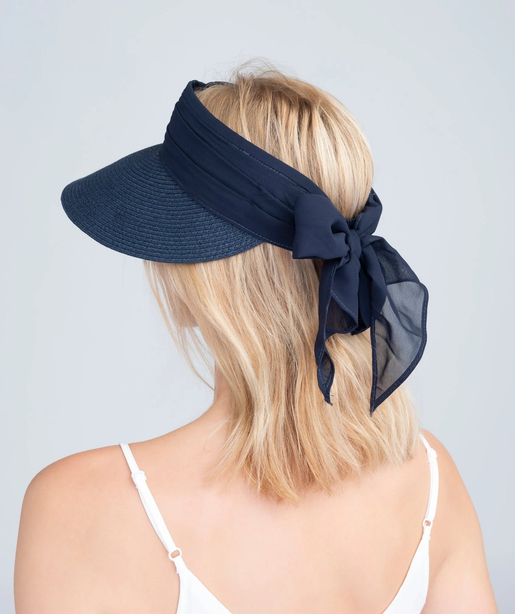 Augusta - Straw Visor with Chiffon Tie