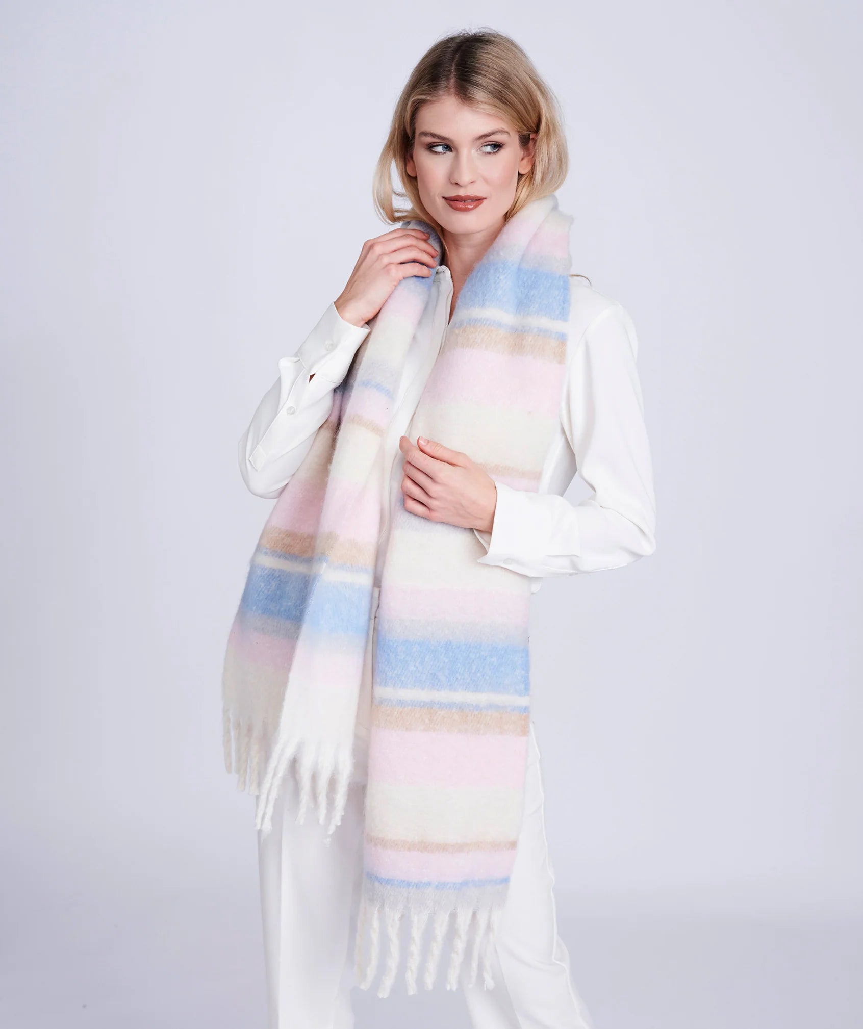 Pastel Striped Blanket Scarf
