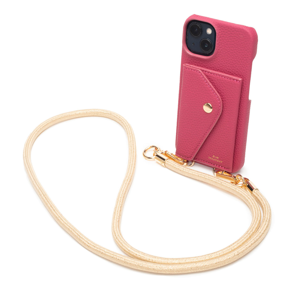 Elie Beaumont Genuine Leather iPhone Case - Azalea - Gold Glam Lanyard