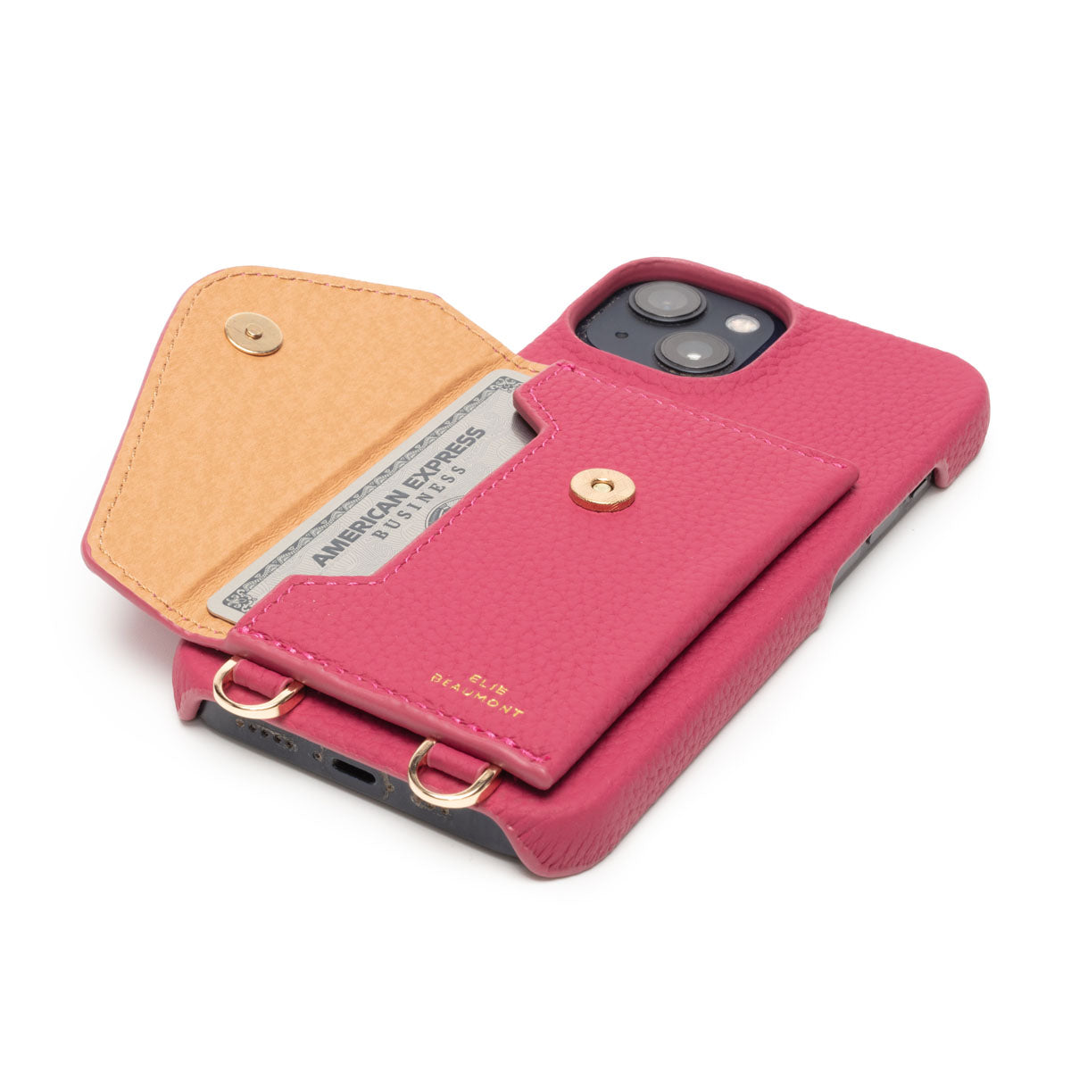 Elie Beaumont Genuine Leather iPhone Case - Azalea - Distressed Multi Lanyard