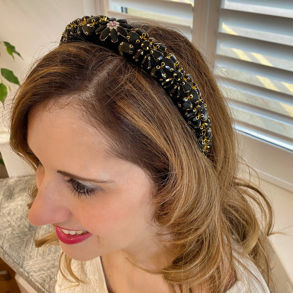 QueenMee Black Jewelled Headpiece Crystal Headband