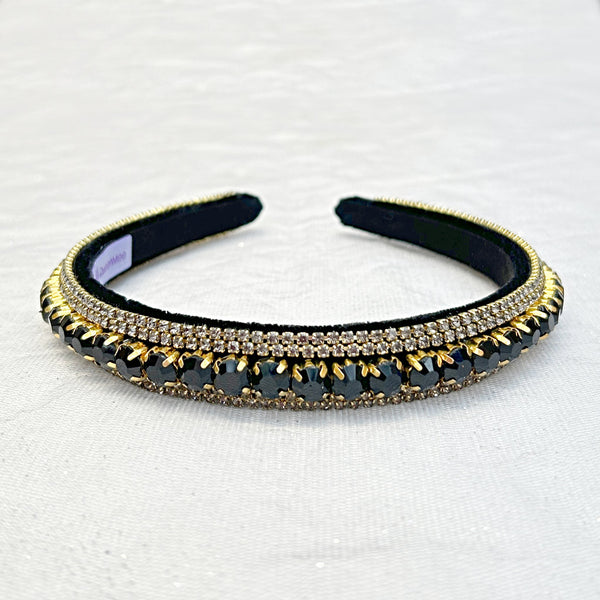 QueenMee Black Gold Sparkly Headband Black Slim Hair Band Crystal