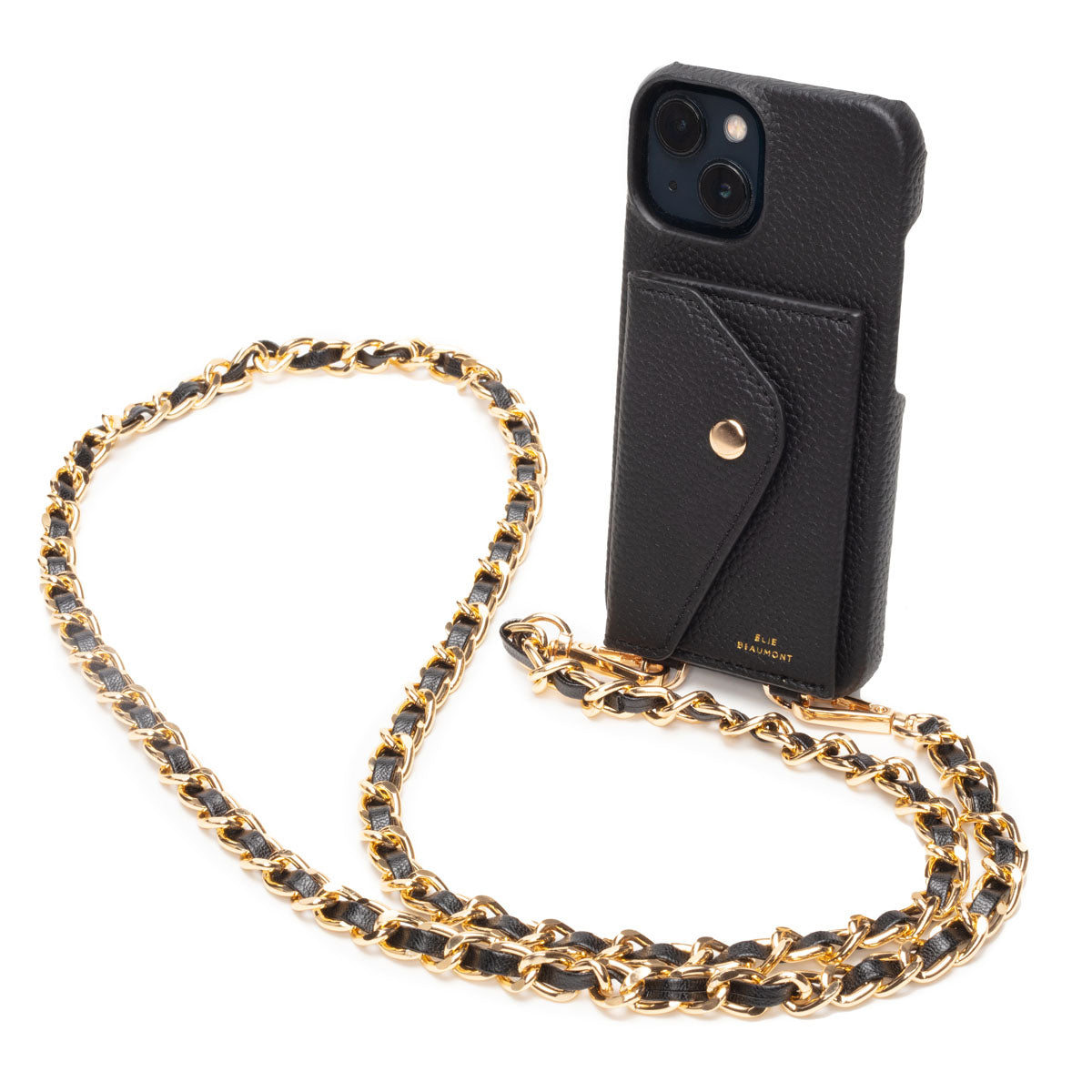 Elie Beaumont Genuine Leather iPhone Case - Black - Black Chain