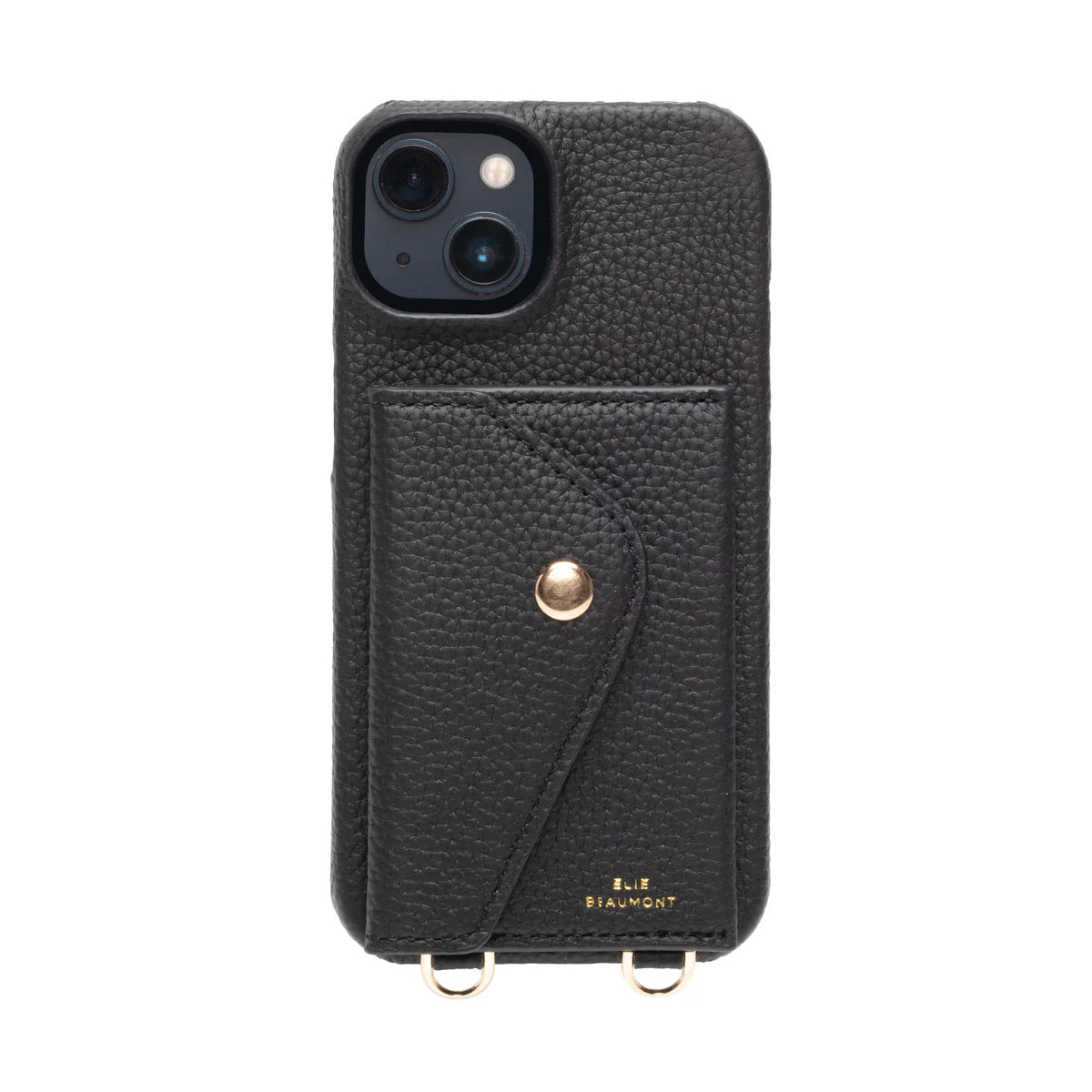 Elie Beaumont Genuine Leather iPhone Case - Black - Black Diamante Lanyard