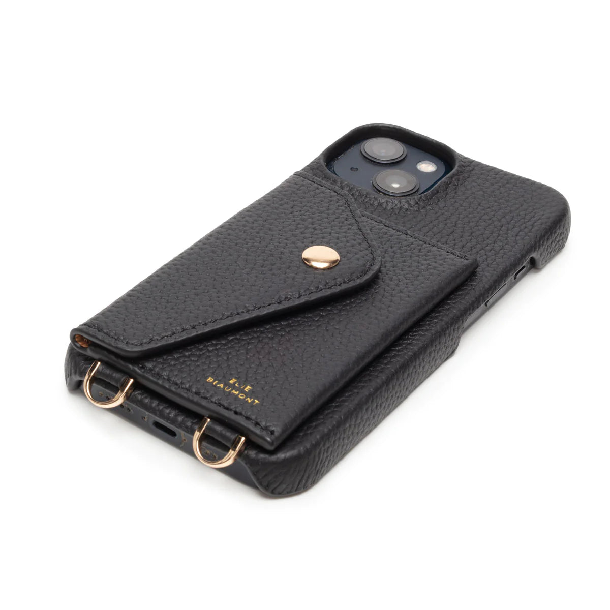 Elie Beaumont Genuine Leather iPhone Case - Black - Black Diamante Lanyard