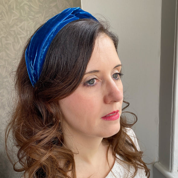 QueenMee Blue Headband Velvet Headband Knot Hair Band
