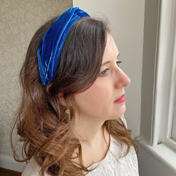 QueenMee Blue Headband Velvet Headband Knot Hair Band