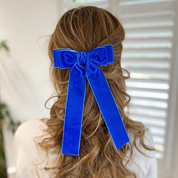 QueenMee Blue Velvet Hair Bow Hair Clip Alligator Clip