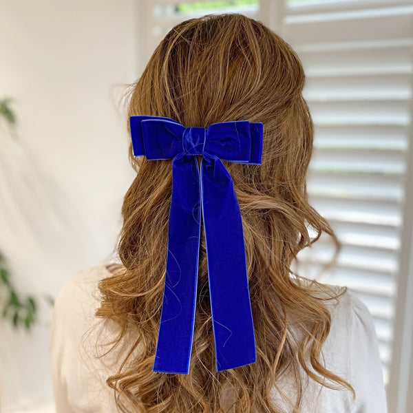 QueenMee Blue Velvet Hair Bow Royal Blue Hair Clip Alligator Clip