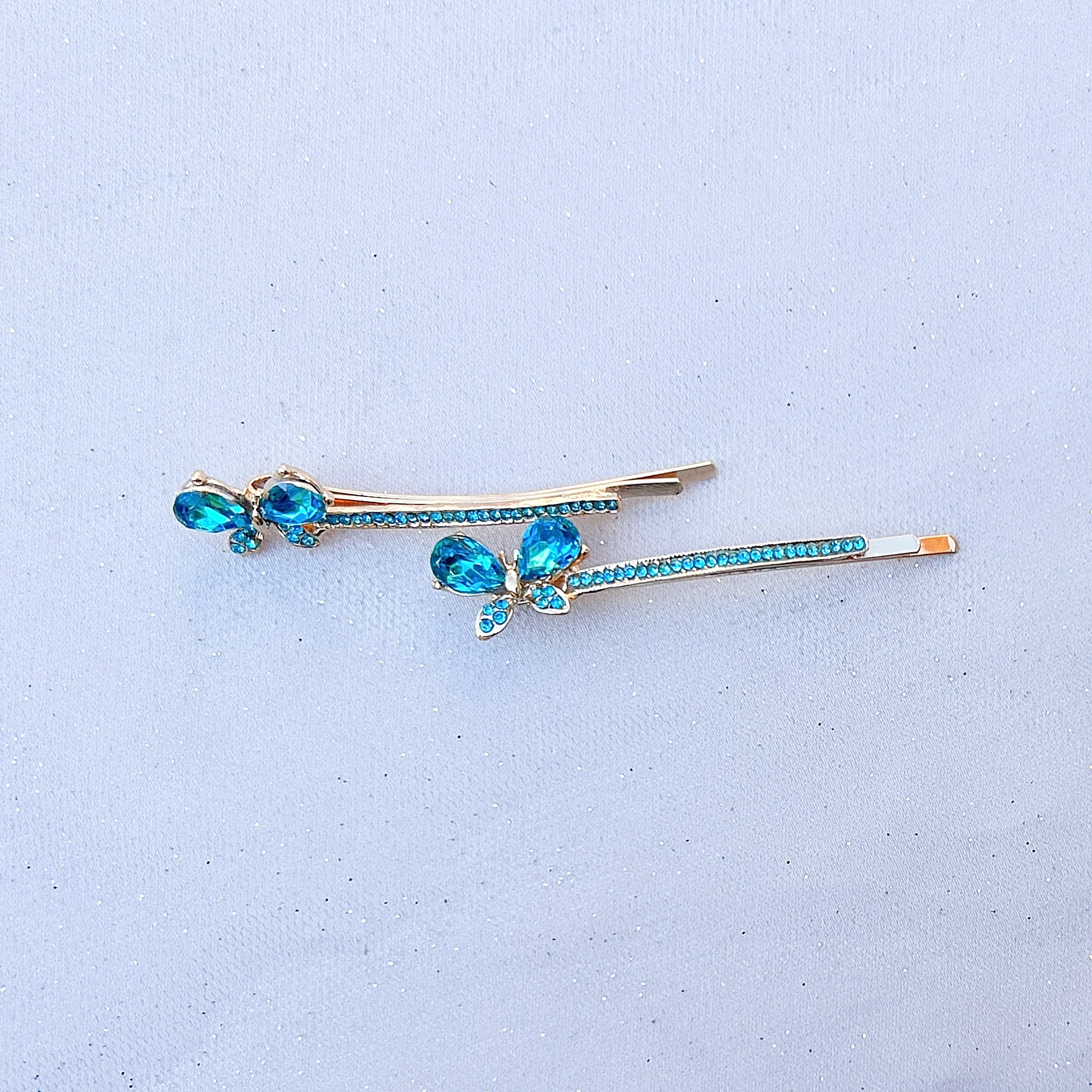 QueenMee Butterfly Hair Grips Butterfly Hair Slides Teal Sparkly Hair Slides Set of 2