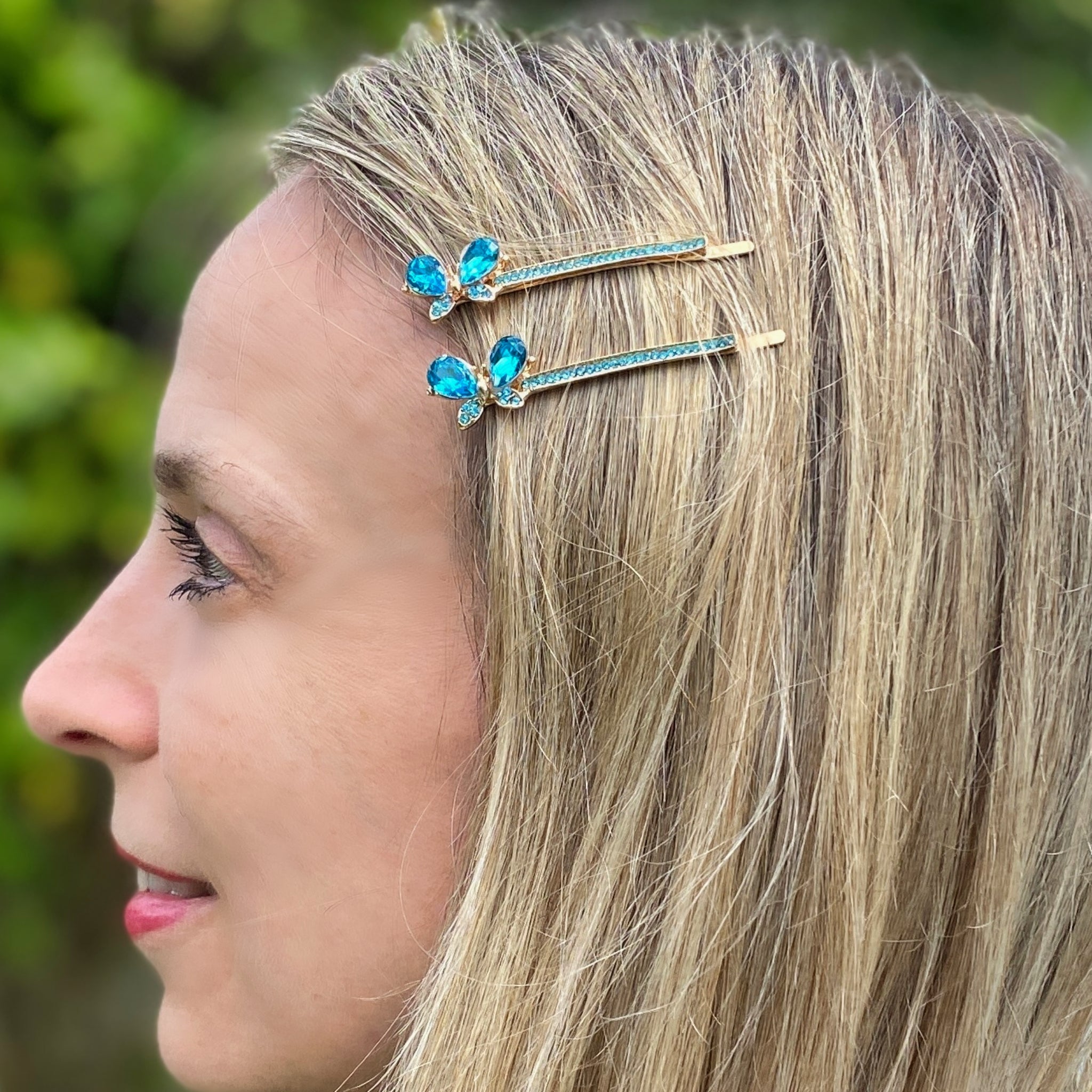 QueenMee Butterfly Hair Grips Butterfly Hair Slides Teal Sparkly Hair Slides Set of 2