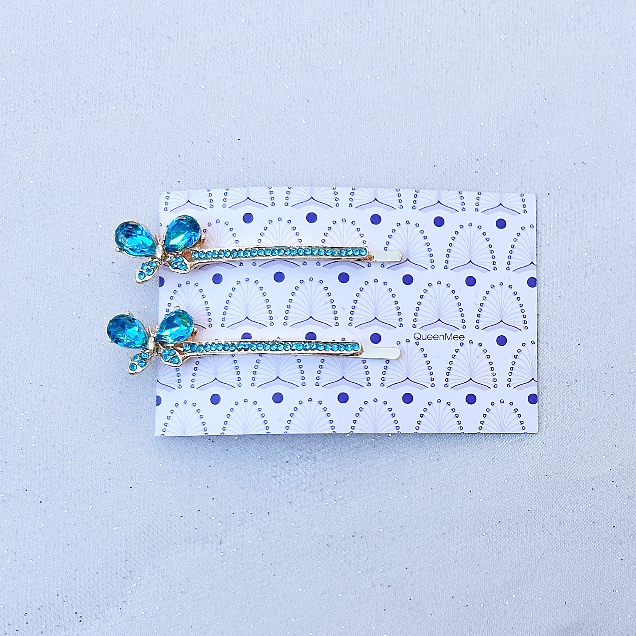 QueenMee Butterfly Hair Grips Butterfly Hair Slides Teal Sparkly Hair Slides Set of 2