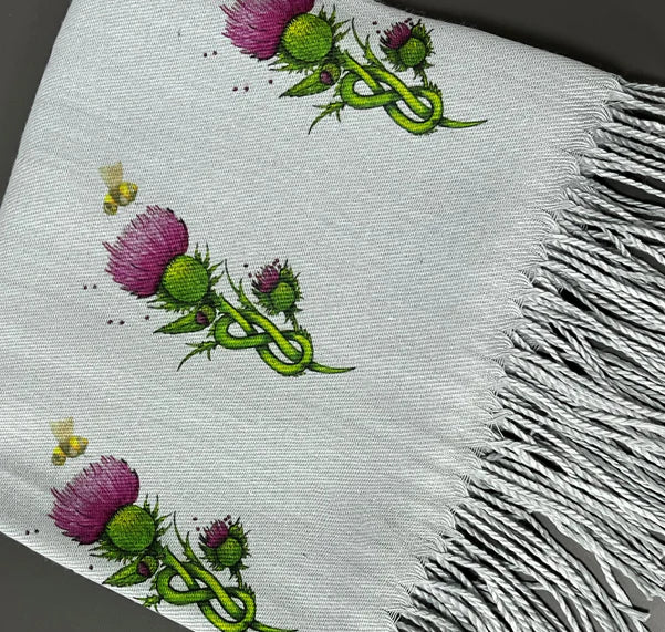 Cashmere Feel Luxury Scarf Handprinted with Celtic Thistles