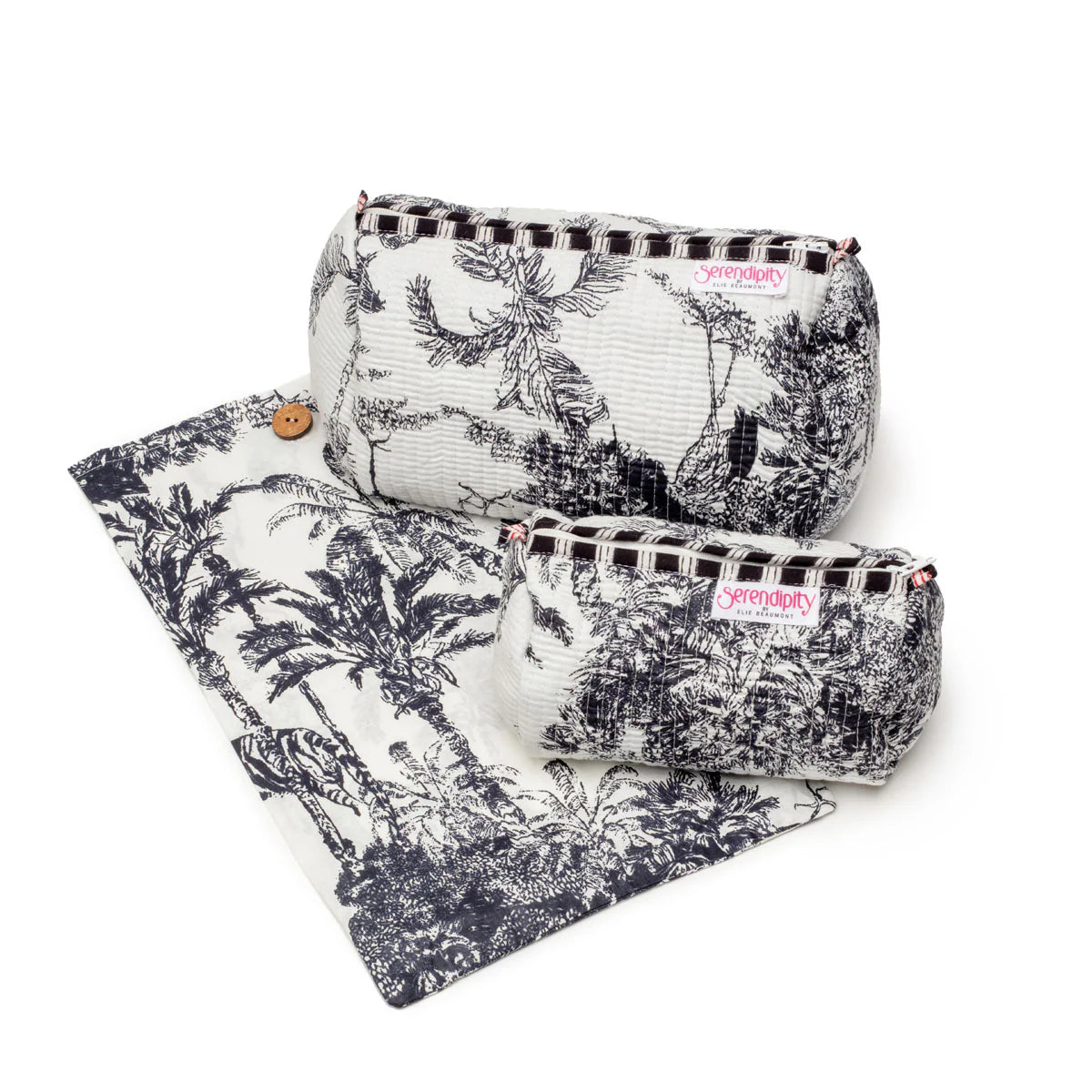 Elie Beaumont Serendipity Cotton Tote & Cosmetic Bag Set - Black & White Crane