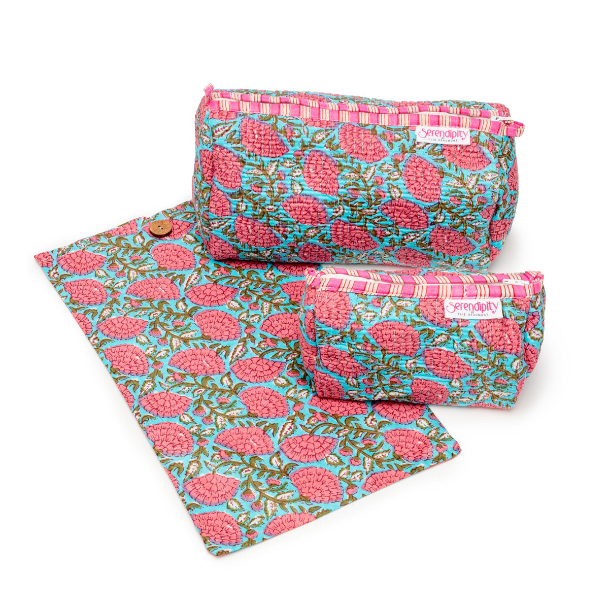 Elie Beaumont Serendipity Cotton Cosmetic Bag Set - Blue Peony