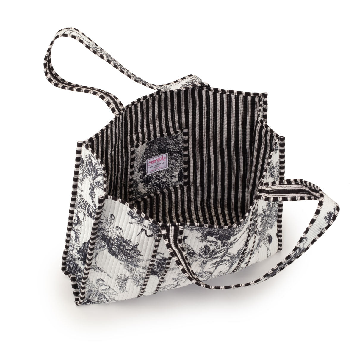 Elie Beaumont Serendipity Cotton Quilted Tote - Black / White Crane