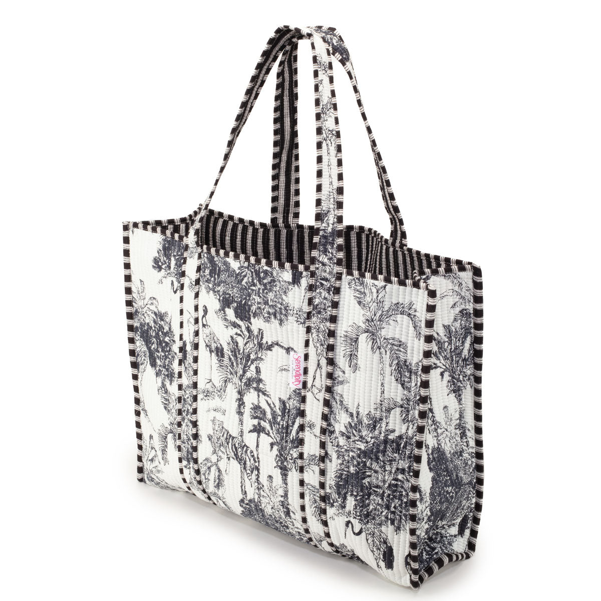 Elie Beaumont Serendipity Cotton Quilted Tote - Black / White Crane