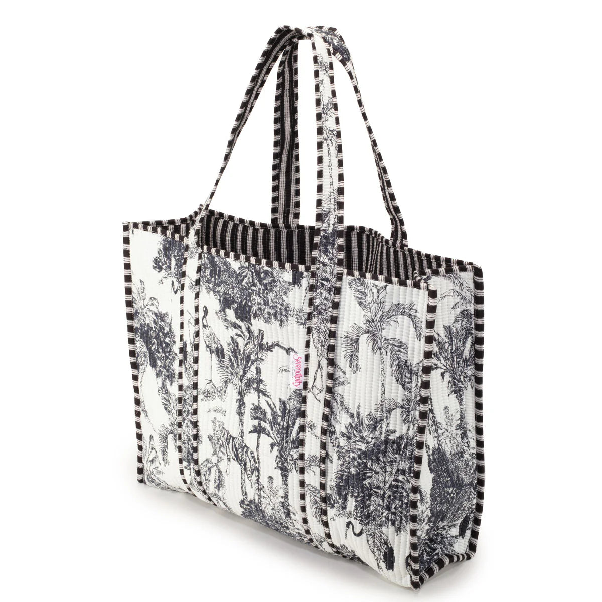 Elie Beaumont Serendipity Cotton Tote & Cosmetic Bag Set - Black & White Crane