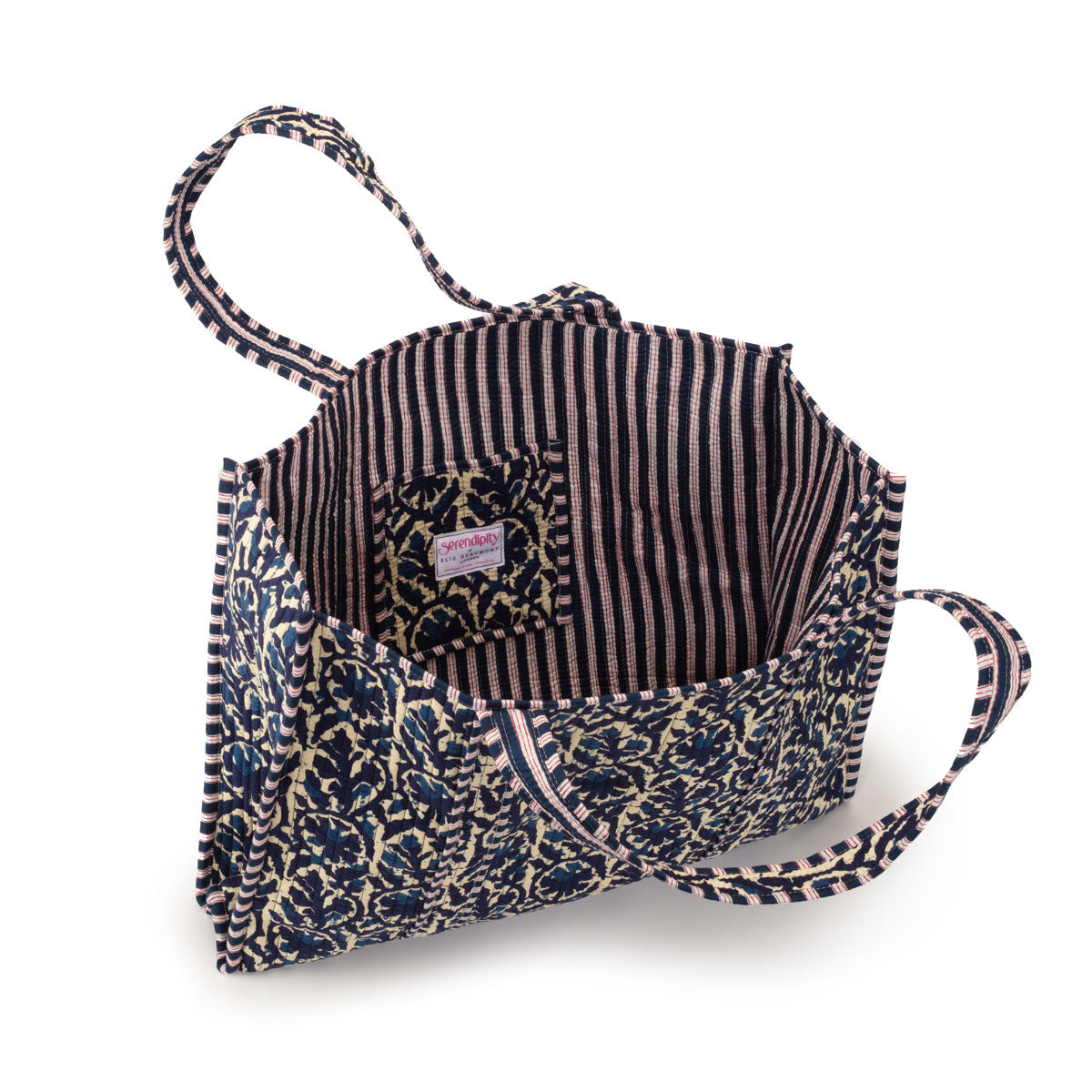 Elie Beaumont Serendipity Cotton Quilted Tote - Indigo Ikat