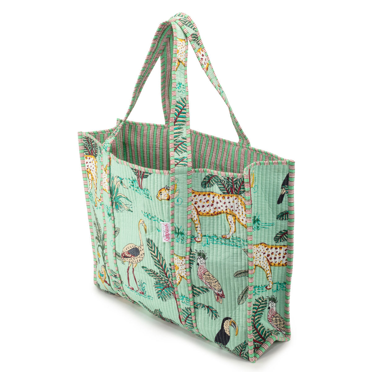 Elie Beaumont Serendipity Cotton Quilted Tote - Mint Jungle
