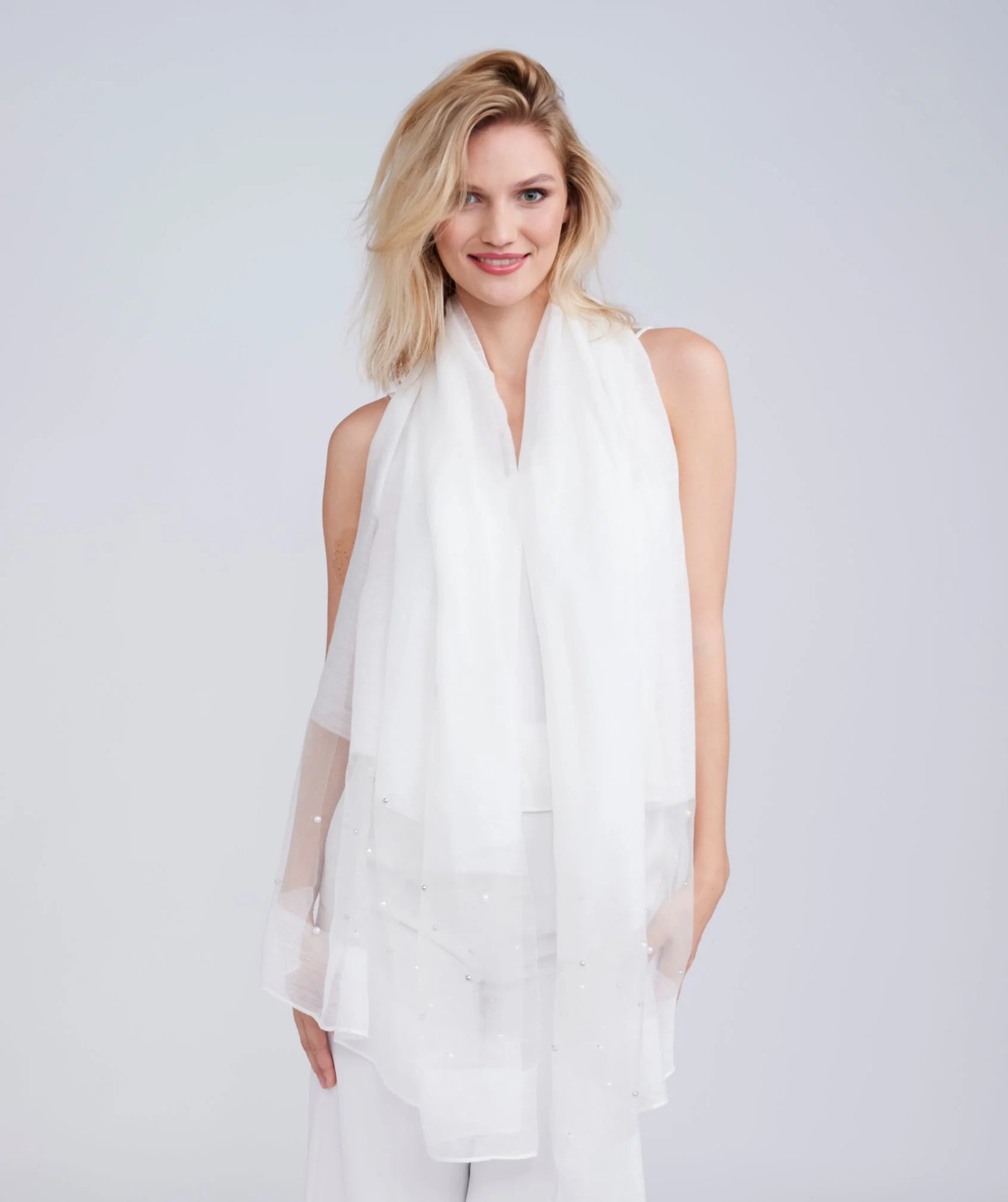 Blush Lightweight Pearl Embellished Oblong Shawl