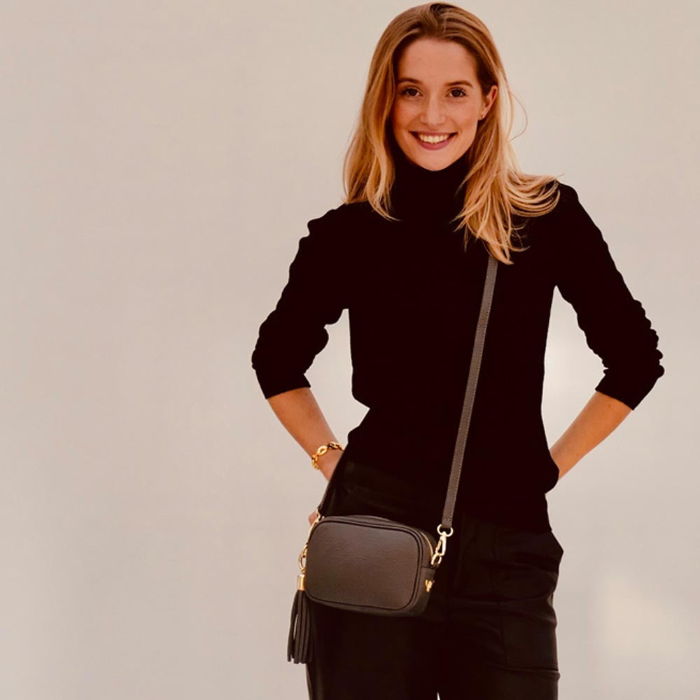 Apatchy London The Mini Tassel Dark Leather Phone Bag