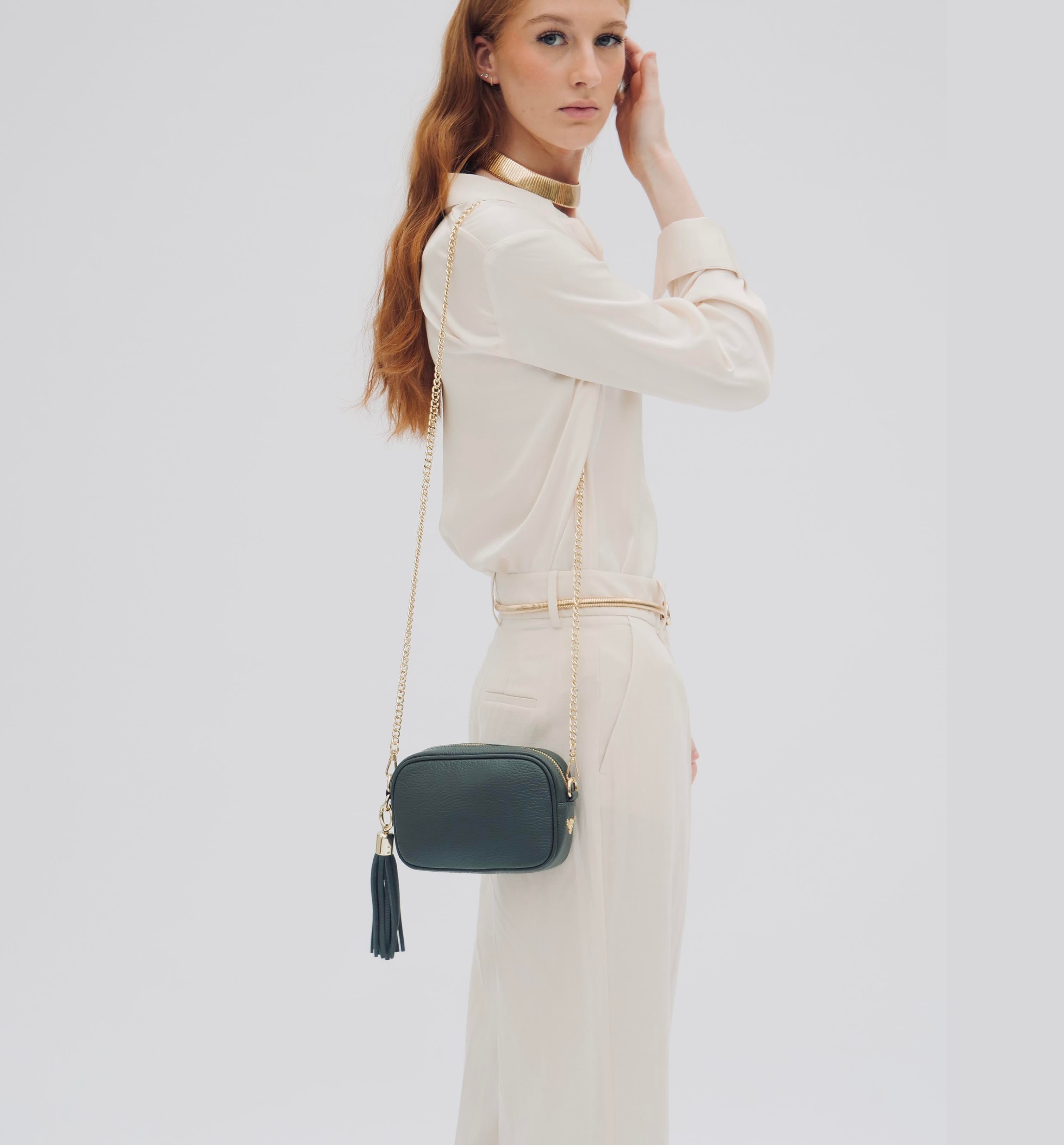 Apatchy London The Mini Tassel Dark Leather Phone Bag