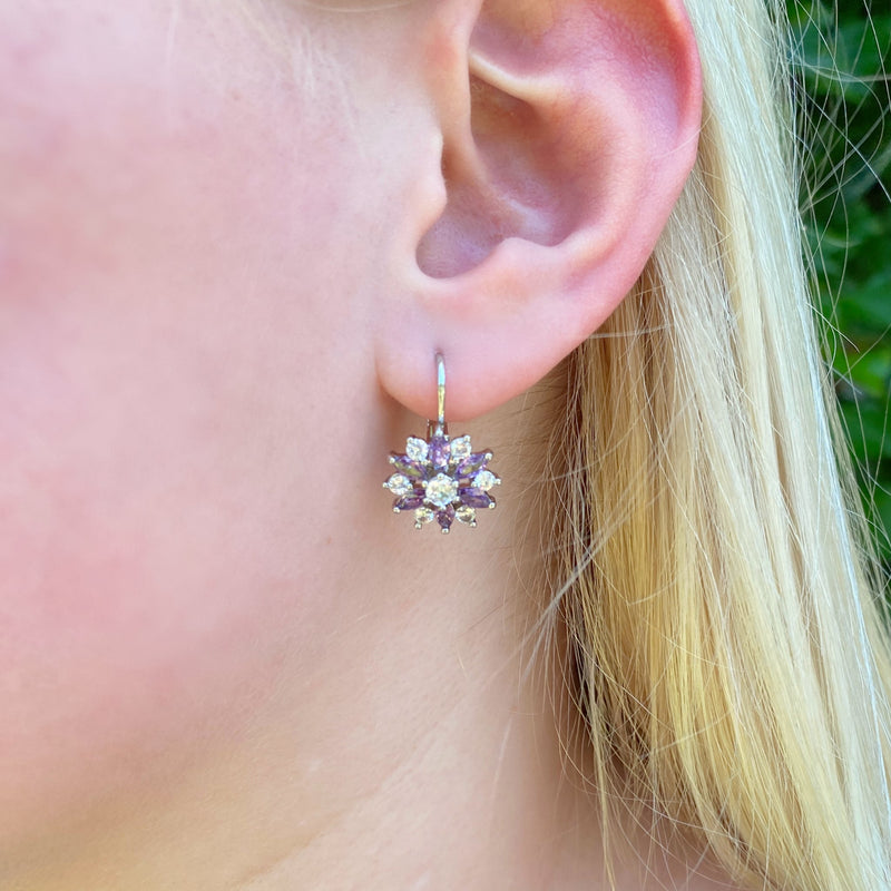 QueenMee Diamante Earrings Floral Earrings in Gold Silver or Rose Gold