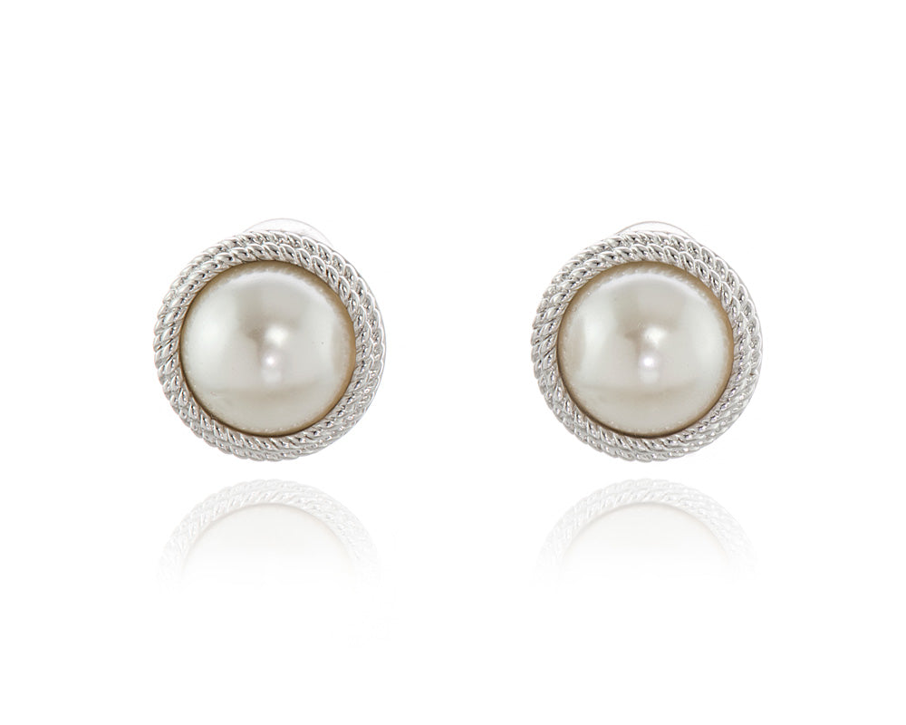 Elan Pearl Silver Clip On Earrings