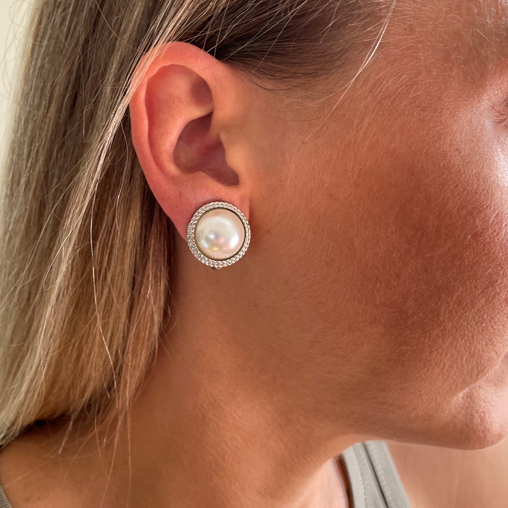 Elan Pearl Silver Clip On Earrings