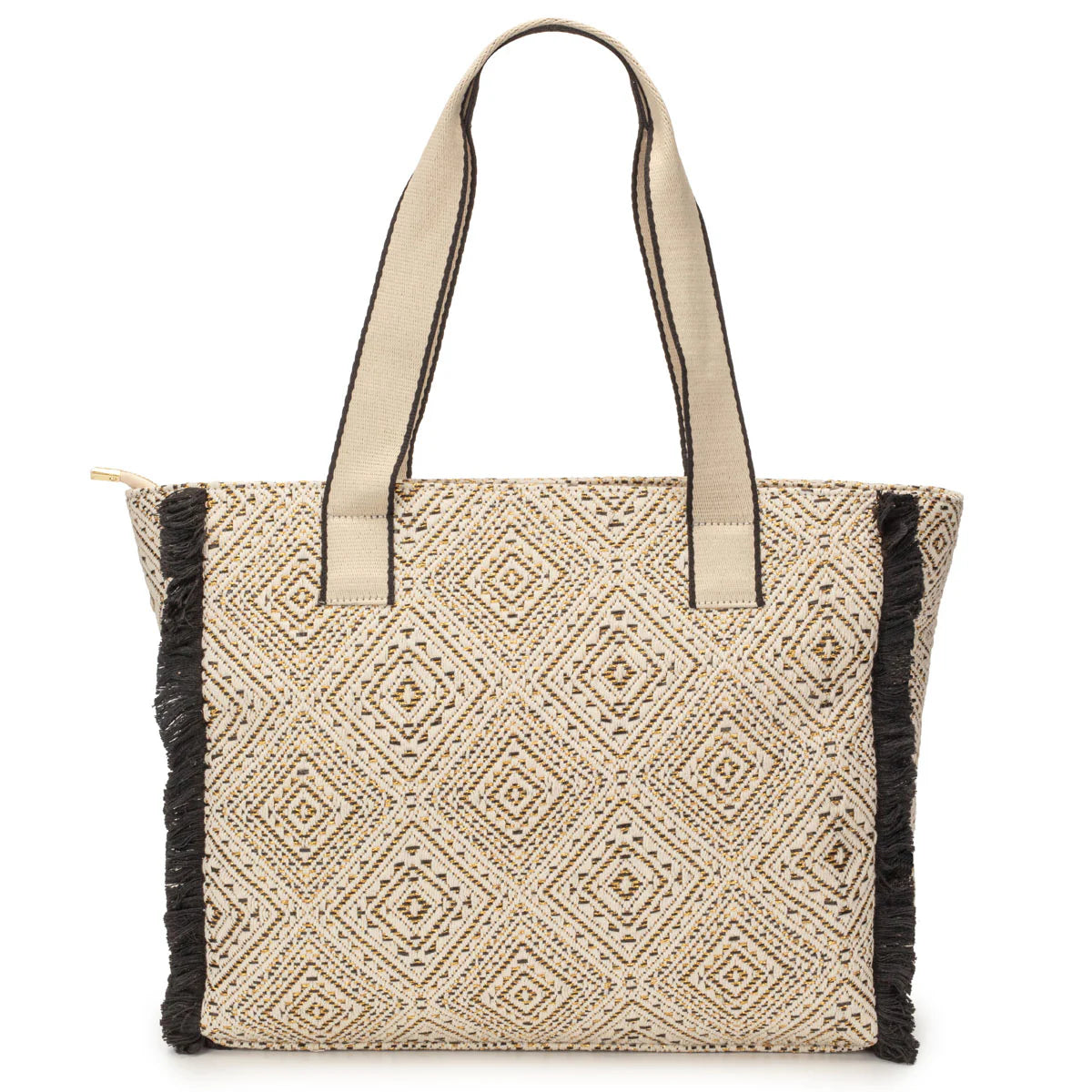 Elie Beaumont Summer Tote - Fringe Black Diamond Jacquard weave