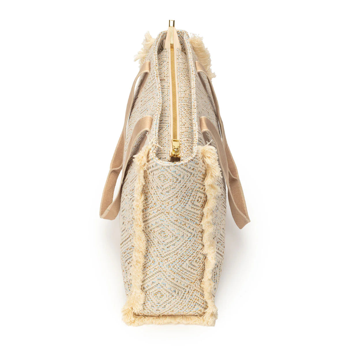 Elie Beaumont Summer Tote - Fringe Powder Blue Diamond Jacquard weave