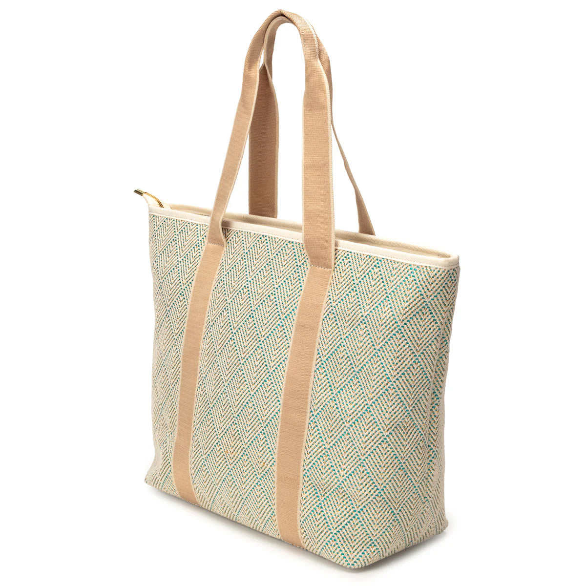 Elie Beaumont Summer Tote - Aqua Geometric basket weave