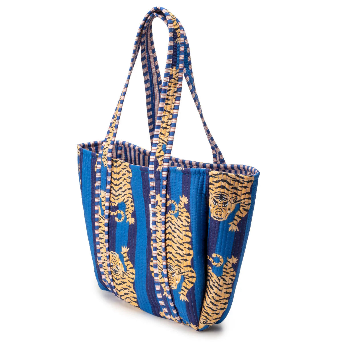 Elie Beaumont Serendipity Cotton Shoulder Tote - Blue Tibetan Tiger